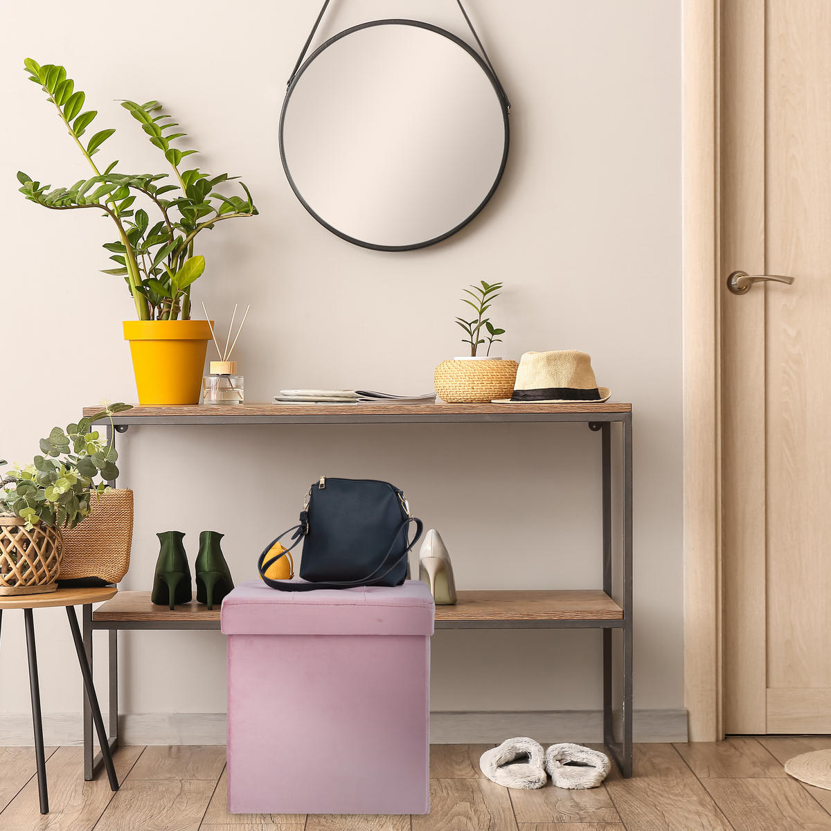 HOCKER - Rosa, Holzwerkstoff/Textil (38/38/38cm) - Relaxdays