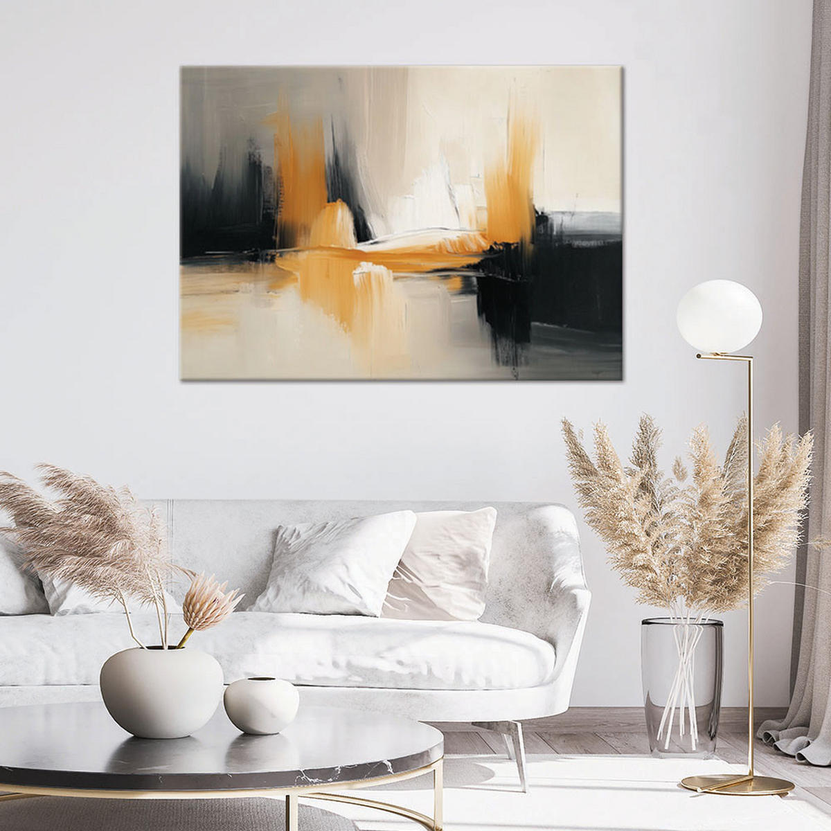 LEINWANDBILD Schwarz-goldene Glamour-Abstraktion 60x40cm - Beige, Textil (60/40cm) - Feeby