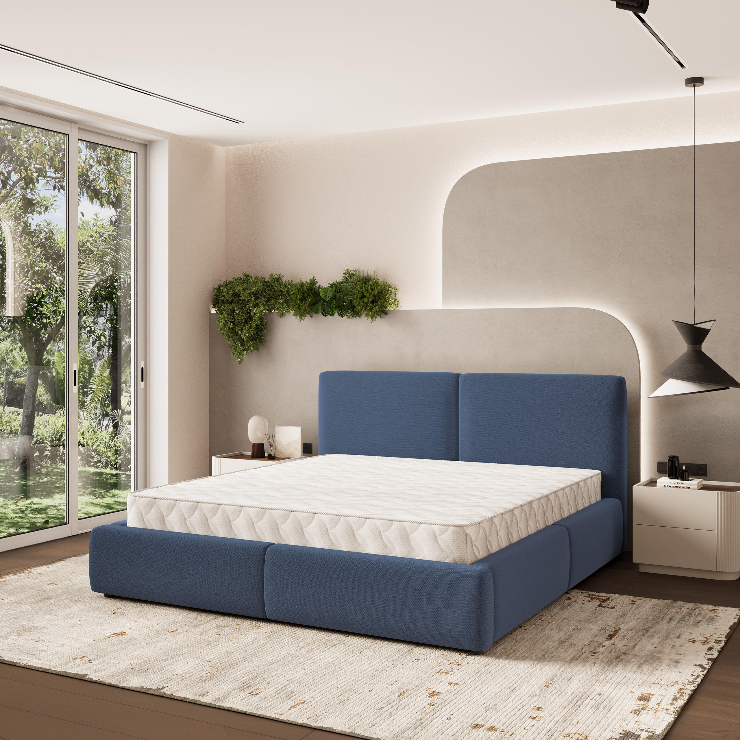 POLSTERBETT FELURO 140x200 cm mit Bettkästen - Blau - Blau, Holz (140/200cm) - MASSENO