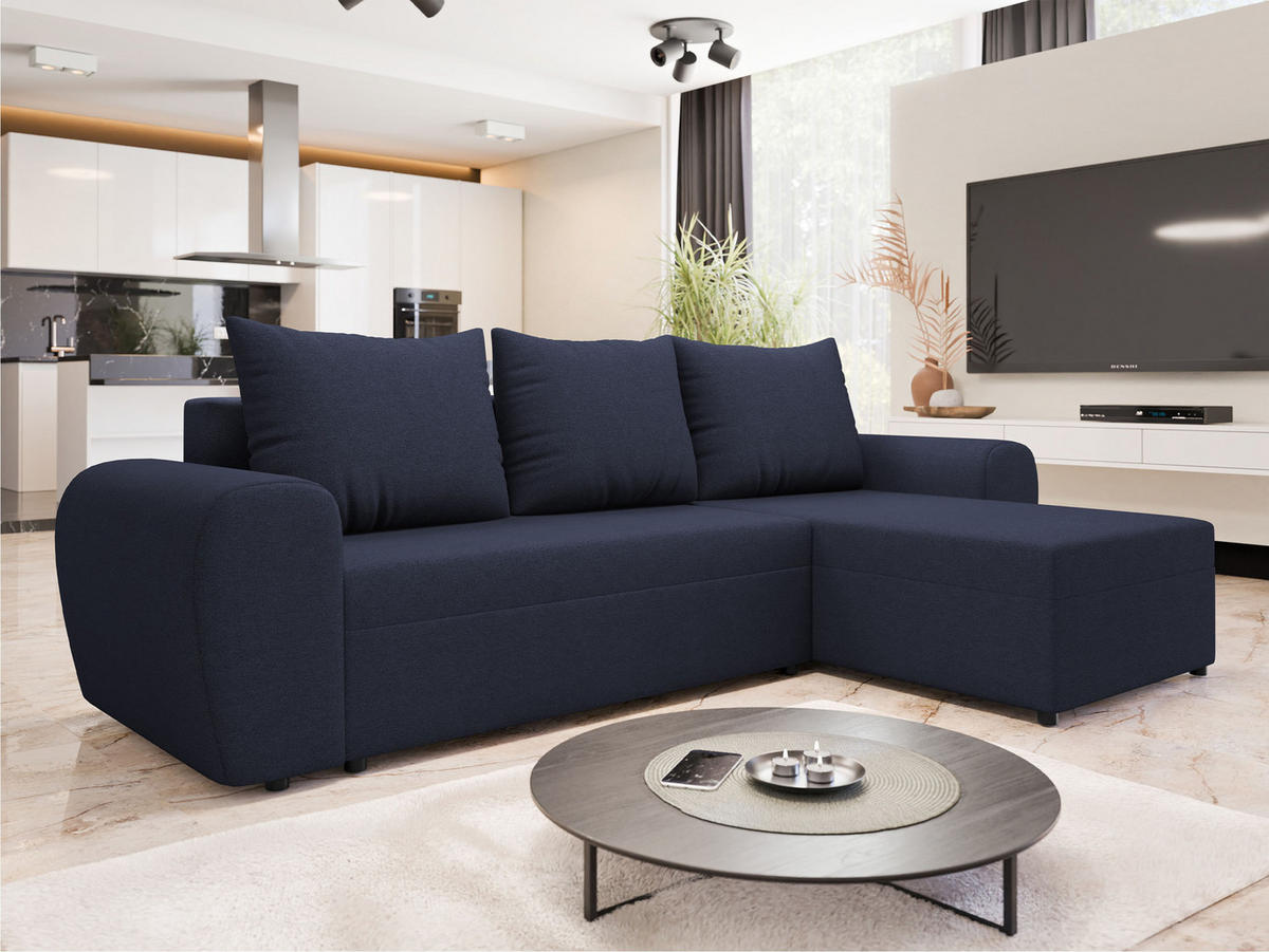 ECKSOFA Mader - Schwarz/Dunkelblau, Holz/Kunststoff (260/140cm) - MIRJAN24
