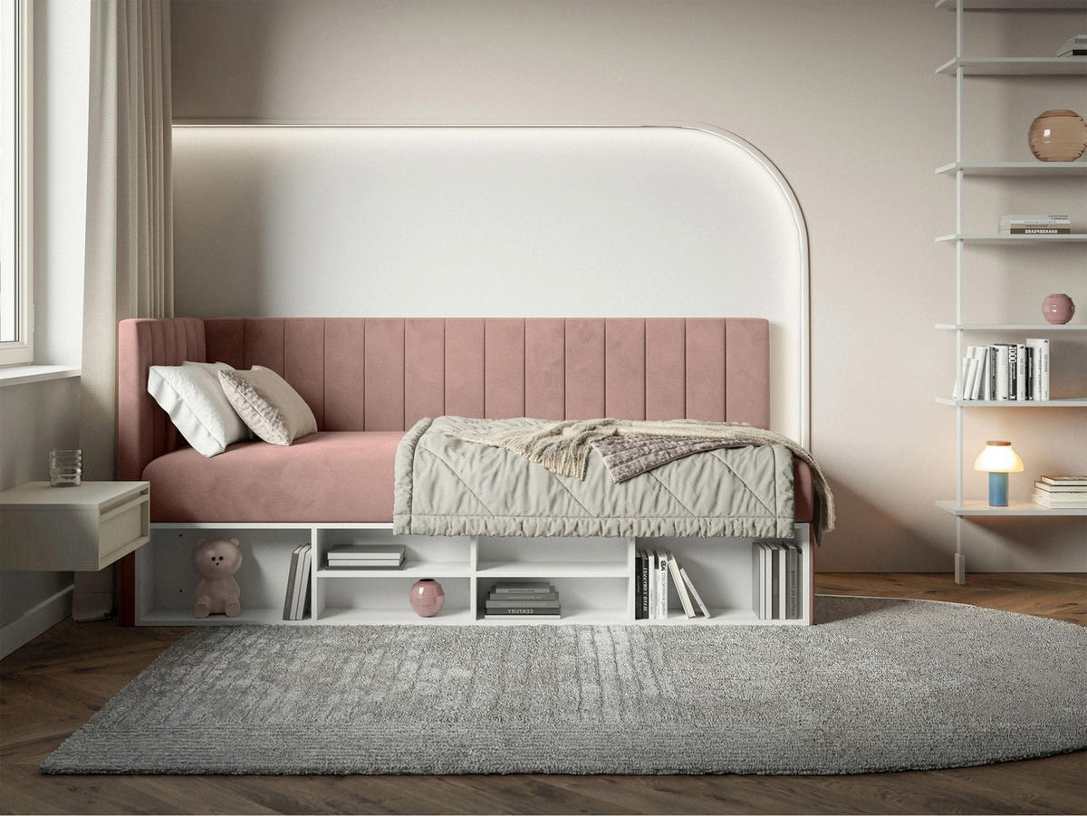 JUGENDBETT Ventrio Hellrosa Easy-Clean-Samtbezug 90x200 cm - Hellrosa, Holz/Textil (90/200cm) - Selsey