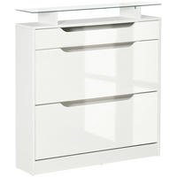 SCHUHSCHRANK DE-14974 2 Klapp-Schubladen und 1 Schubfach und Glasablage Weiß - Weiß, Holzwerkstoff (89/96/23cm) - ComfortXL