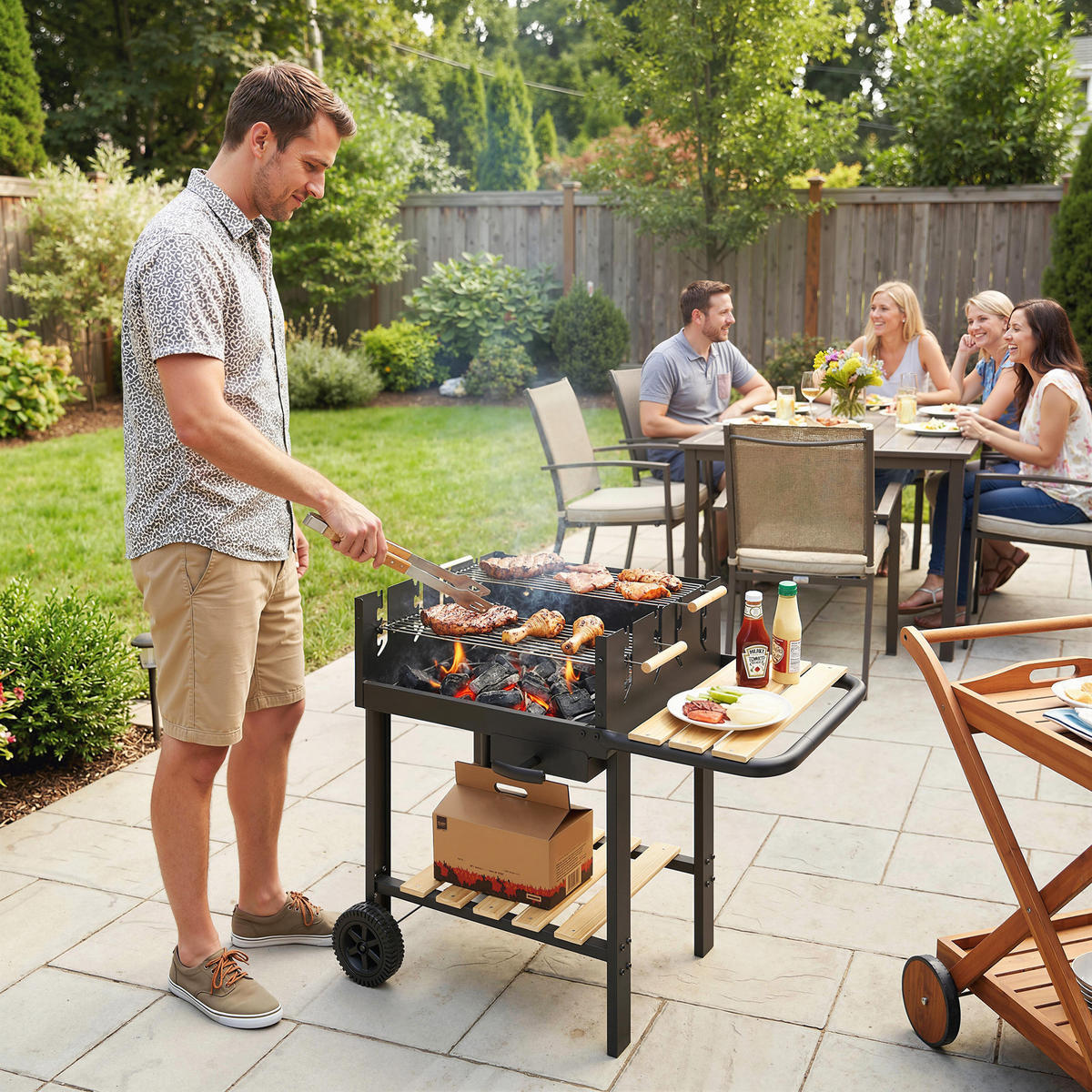 HOLZKOHLEGRILL Metall Kiefernholz Schwarz - Schwarz, Metall (58/82/99.5cm) - Outsunny