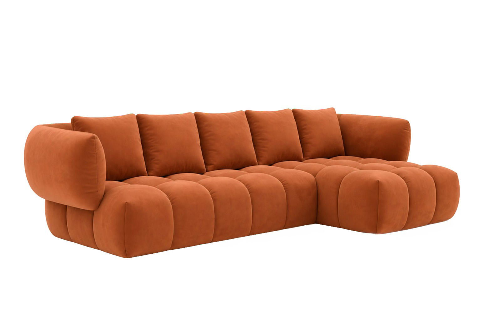ECKSOFA L-Form, Veloursstoff Bluvel, Zimtfarbe, Rechts, SEVIO L - Orange, Holz (242/175cm) - Kaiser Möbel
