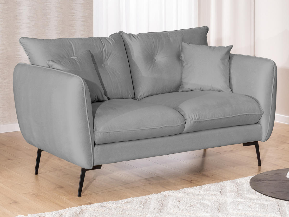 SITZGARNITUR 3+2+1 Nordloft Hellgrau Samt - Hellgrau/Schwarz, Holz/Textil (204/86/100cm) - S-Style Möbel