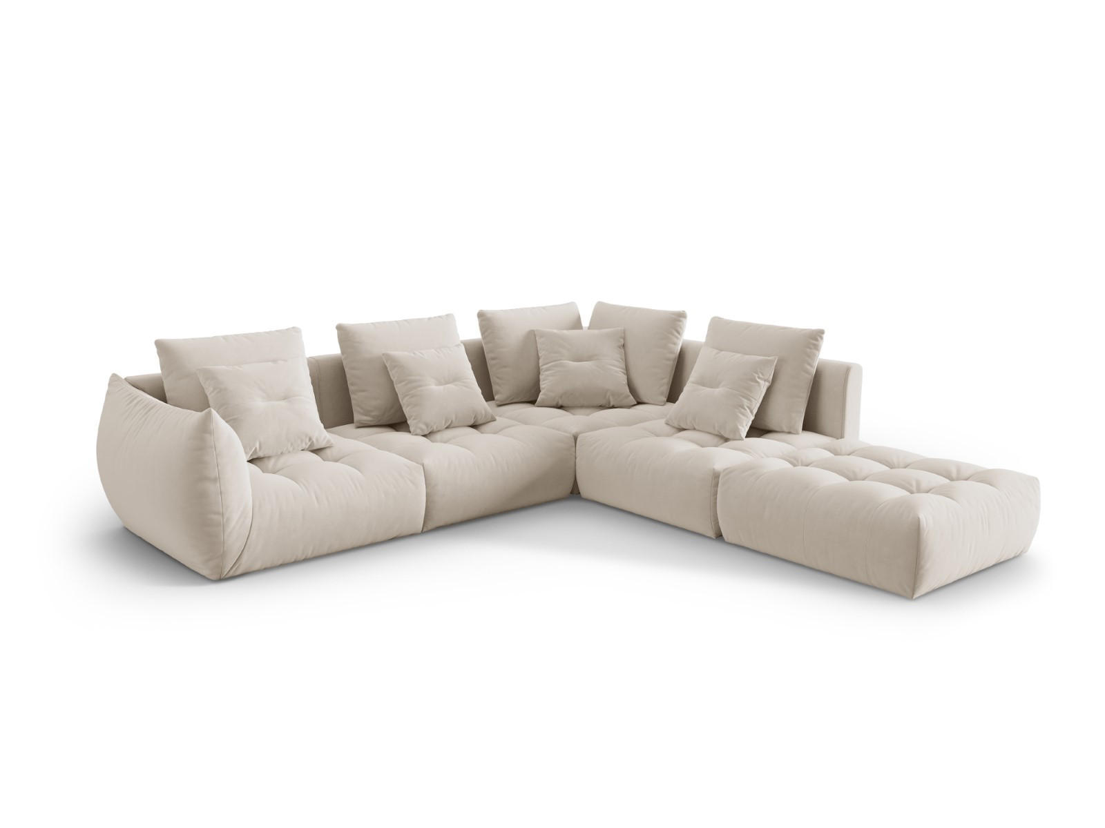 ECKSOFA modular rechts Bloom aus Samt ecru 4 Sitzplätze - Ecru, Textil (310/316cm) - Micadoni