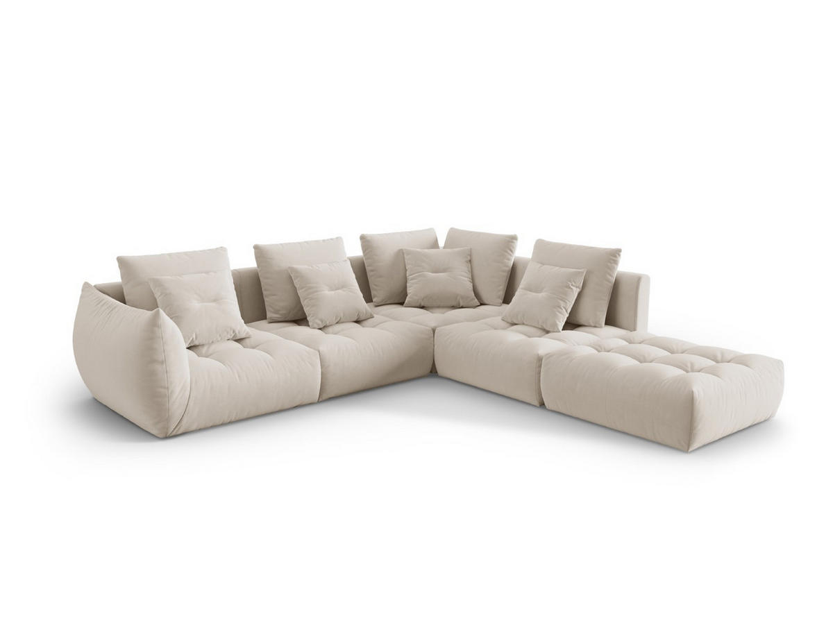 ECKSOFA modular rechts Bloom aus Samt ecru 4 Sitzplätze - Ecru, Textil (310/316cm) - Micadoni