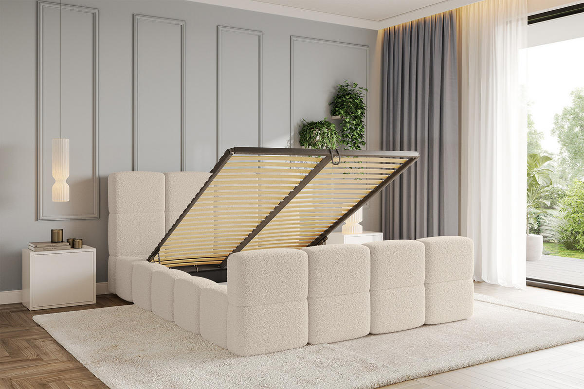 POLSTERBETT mit Bettkasten und Lattenrost, Bett mit Matratze H3/H4, Kopfteil, Boxbett, Doppelbett mit Stauraum - NATA-Z 120x200 Dunkelbeige - Hellbraun, Holzwerkstoff/Textil (120/200cm) - ALTDECOR