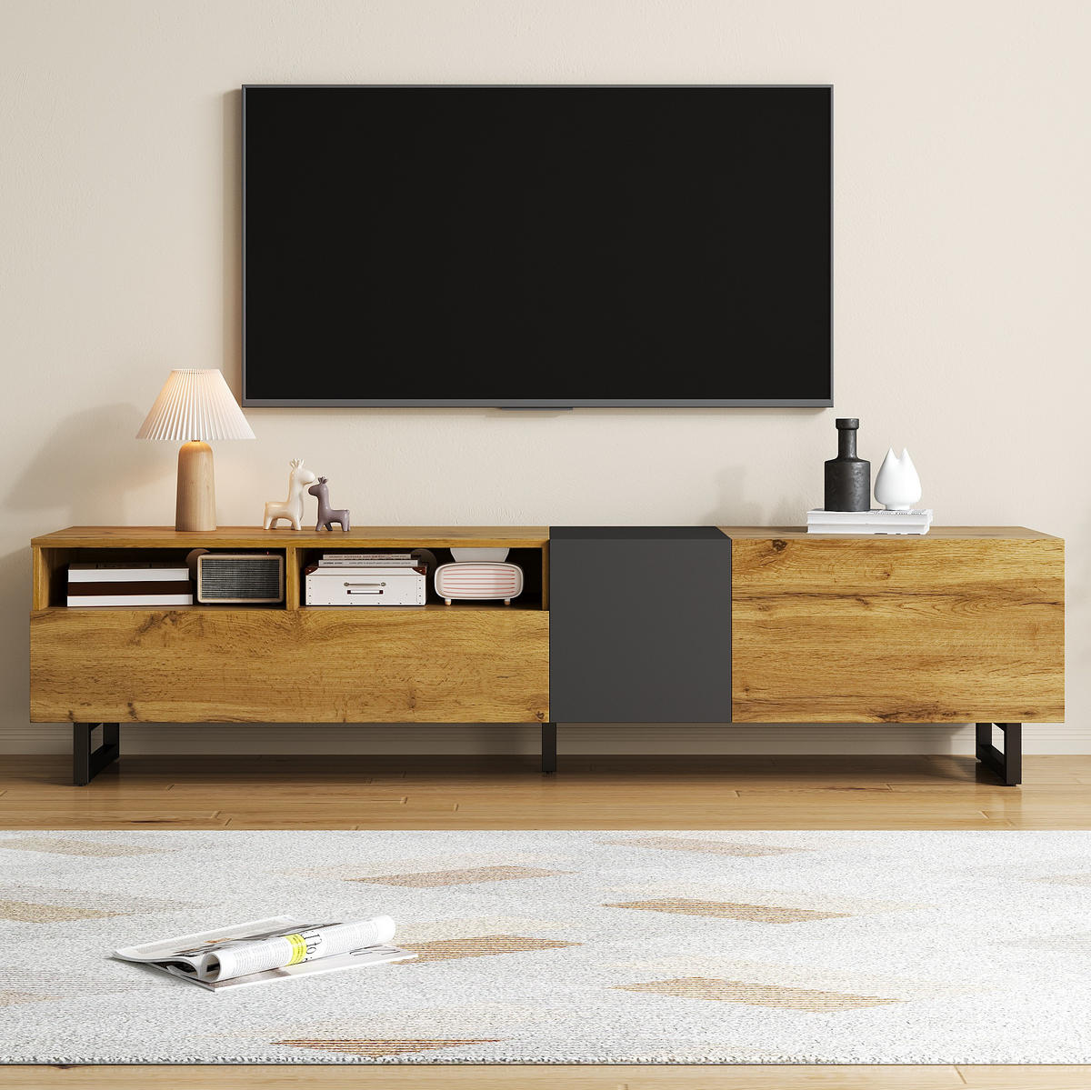 COLORBLOCK-TV-SCHRANK, Holzfarbe und Dunkelgrau 170/36.5/42 cm - Eichefarben, Holzwerkstoff (170/42/36.5cm) - Redom