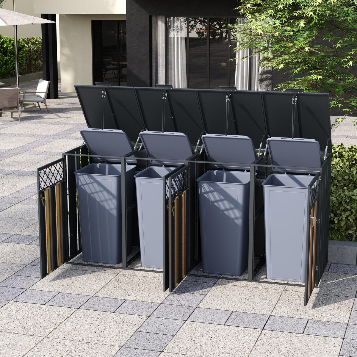 MÜLLTONNENBOX 2 Türen abschließbar Klappdeckel Lüftung - Multicolor, Metall (160/249/264cm) - FLIEKS