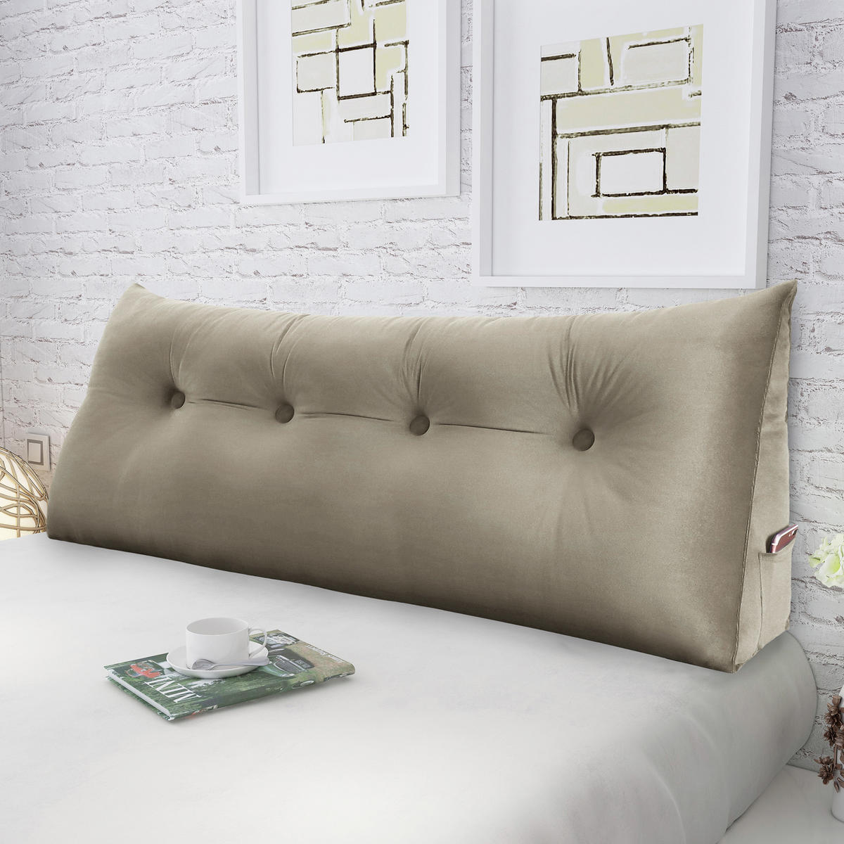 RÜCKENKISSEN für Bett Samt Beige 120 cm - Beige, Textil (50/120cm) - Vercart