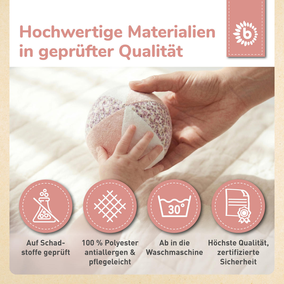 SOFTBALL mit Rassel, Ella Ø 10 cm Stoffball Baby - Rosa, Textil (10/10cm) - Bieco Spielwaren