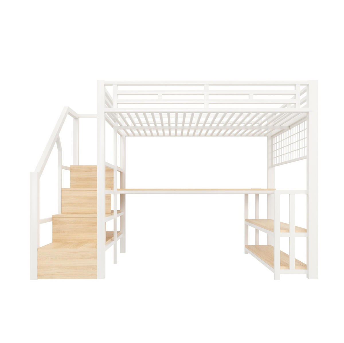 HOCHBETT mit Schreibtisch 140/200 cm in Weiß – mit Stauraum, LED und USB - Weiß, Metall (140/200cm) - BEAOK