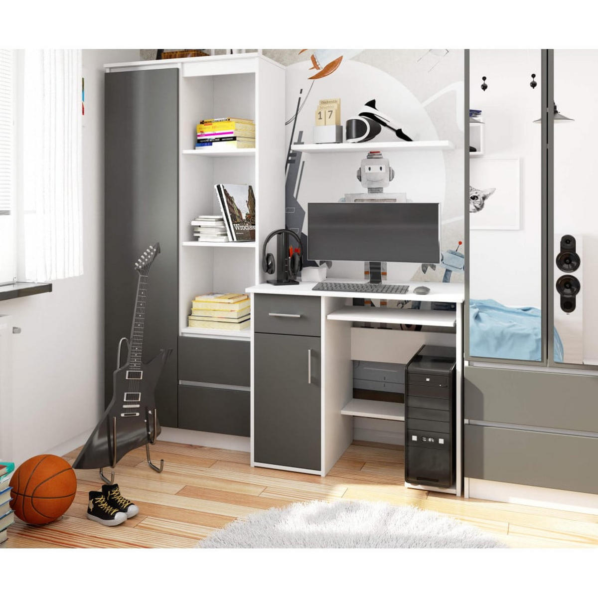 SCHREIBTISCH Weiß, Graphit Grau 74/90/50 - Weiß/Grau, Holzwerkstoff (50/90/74cm) - RAUMHIRSCH FURNITURE