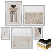 WANDBILDER 5er Set - 50x50 cm & 20x30 cm & 40x60 cm Silberner Rahmen - Abstrakte weiß-braune Muster - Silberfarben, Kunststoff (40/60cm) - ArtPrintCave