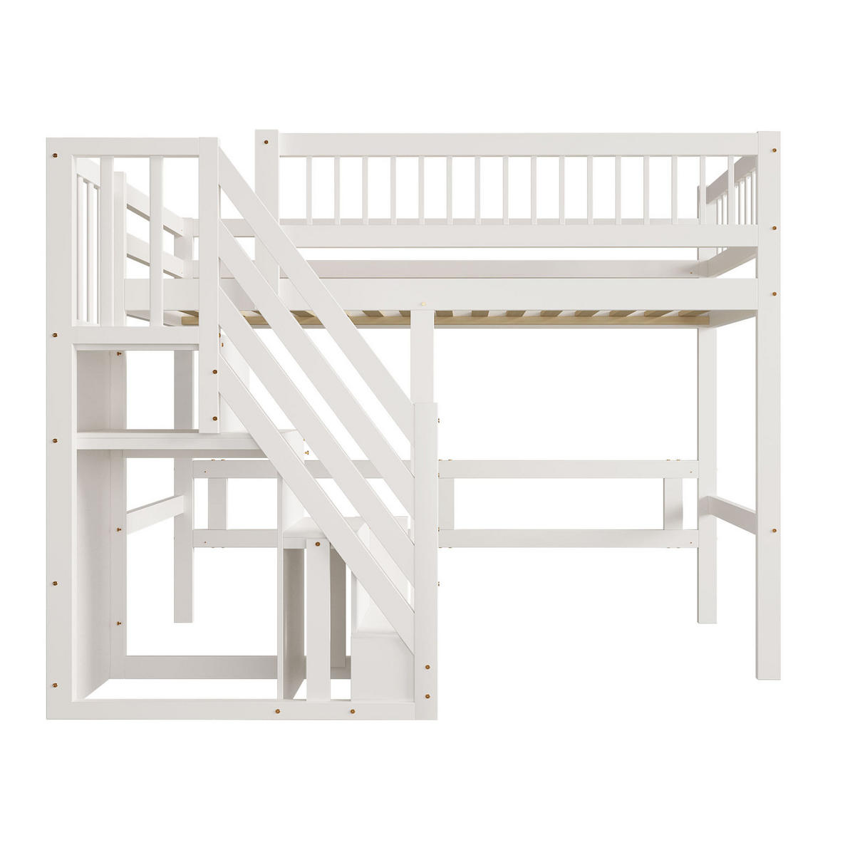 HOCHBETT aus Kiefernholz 90x200 cm Weiß mit Stauraumtreppe - Weiß, Holz (90/200cm) - IVMEU