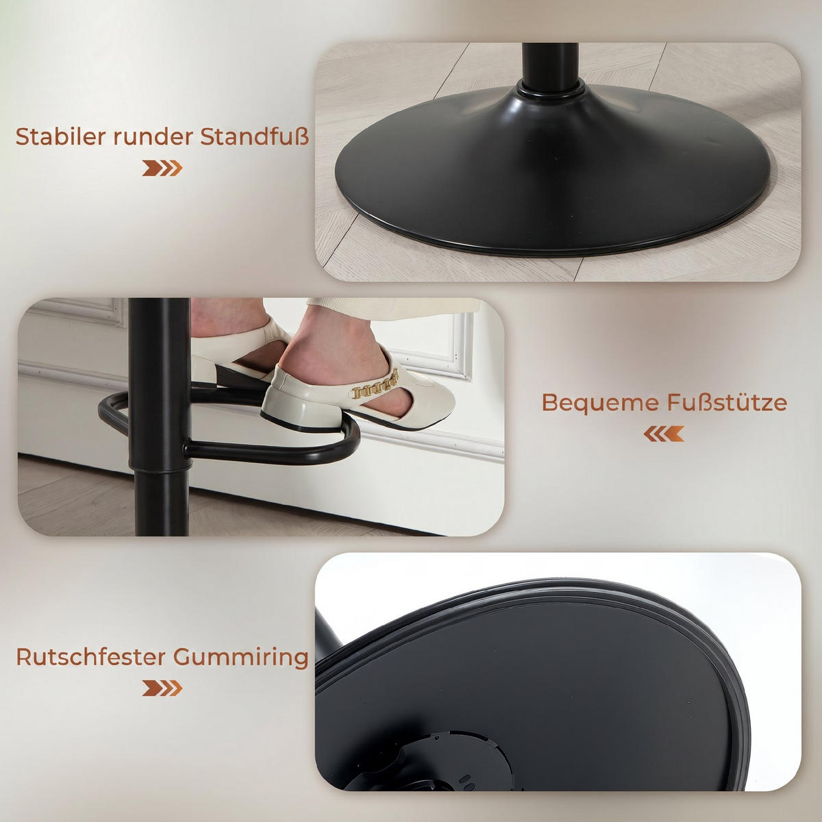 BARHOCKER 2er Set Polyester Stahl Braun - Schwarz/Braun, Textil/Metall (48/115/50cm) - HOMCOM
