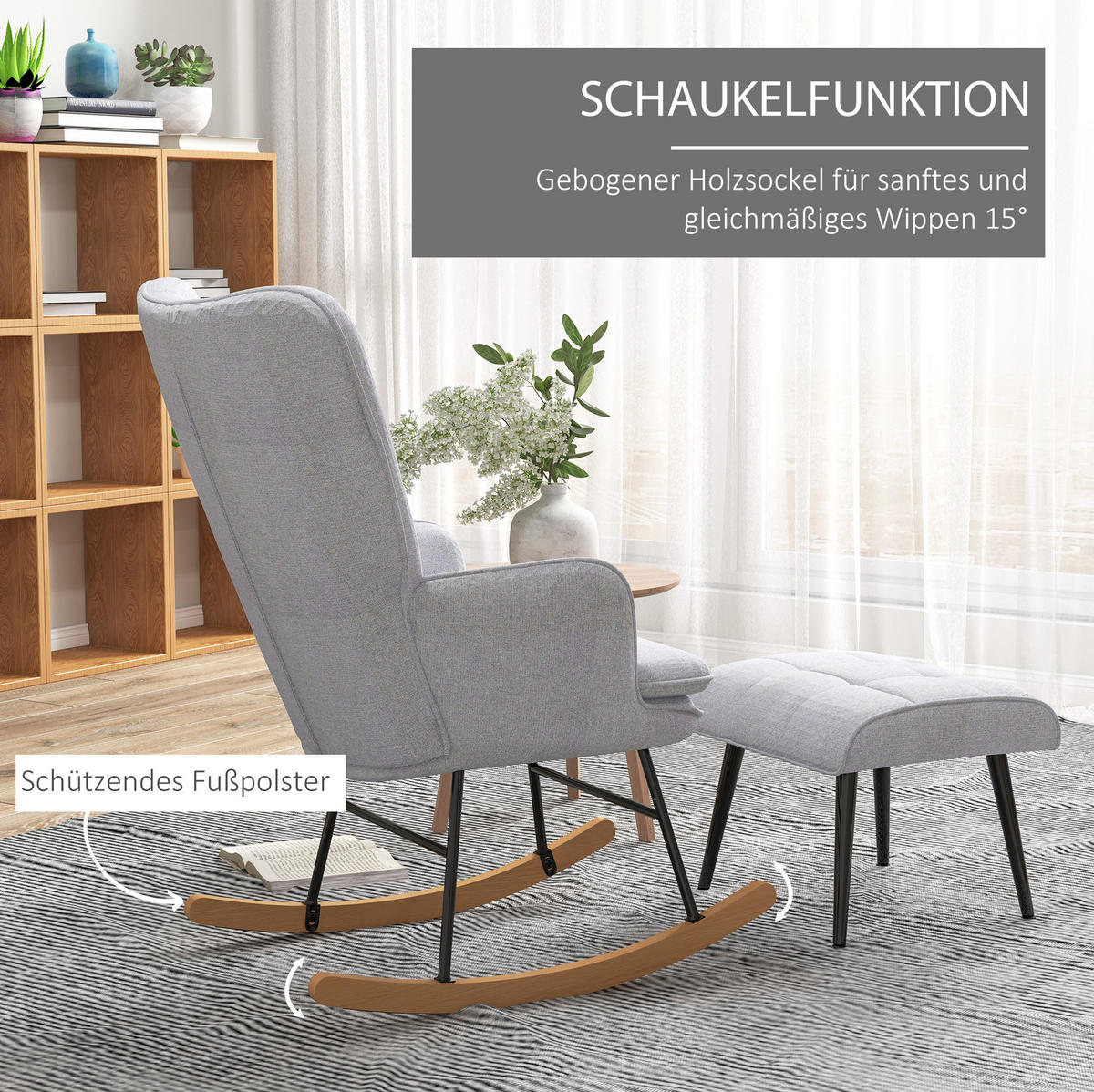 SCHAUKELSTUHL Set mit Hocker Polyesterbezug, Metallgestell 64/89/90 cm Hellgrau - Hellgrau, Textil (89/90/64cm) - Redom