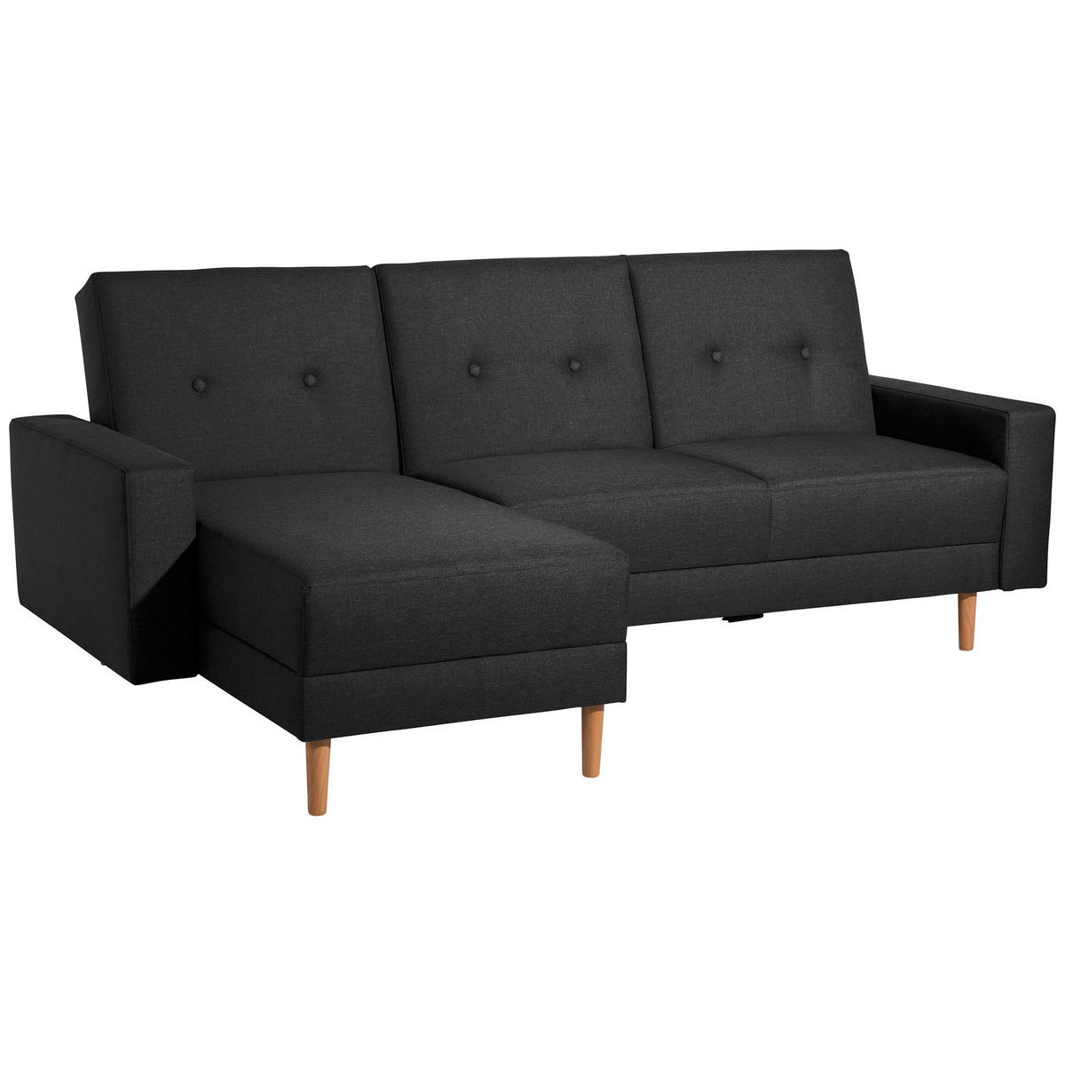 FUNKTIONSSOFA mit Hocker Kattie Flachgewebe schwarz - Schwarz, Kunststoff (144/230cm) - 58aufmkessel