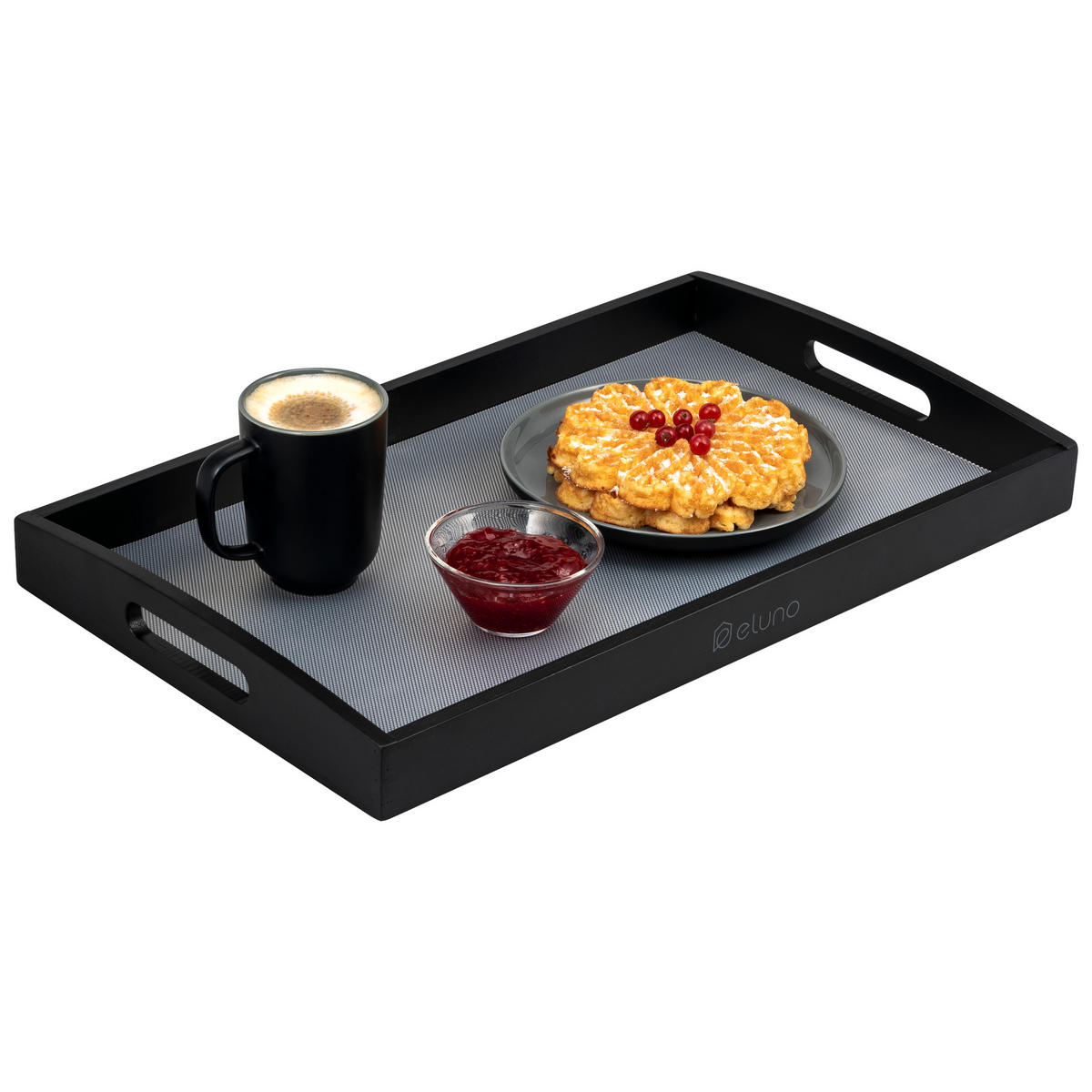 SERVIERTABLETT mit Griffmulden - Schwarz, Naturmaterialien (50/5/30cm) - eluno
