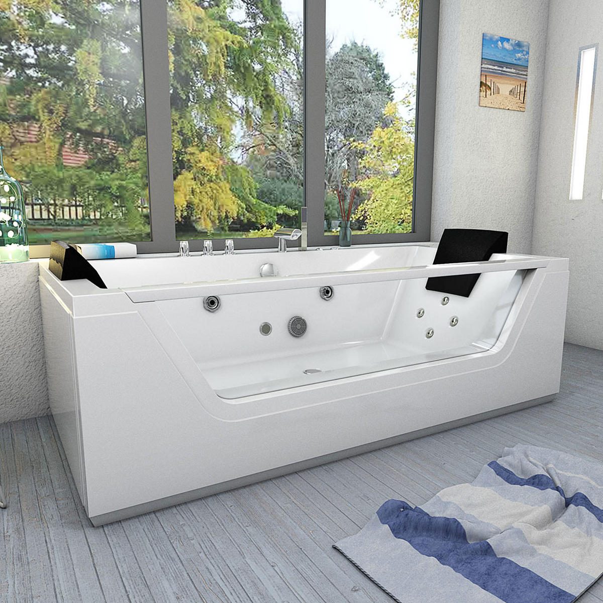 WHIRLPOOL Pool Badewanne Wanne W83-B 180x90 - Weiß, Glas/Kunststoff (90/55/180cm) - AcquaVapore by Sandra Jentho