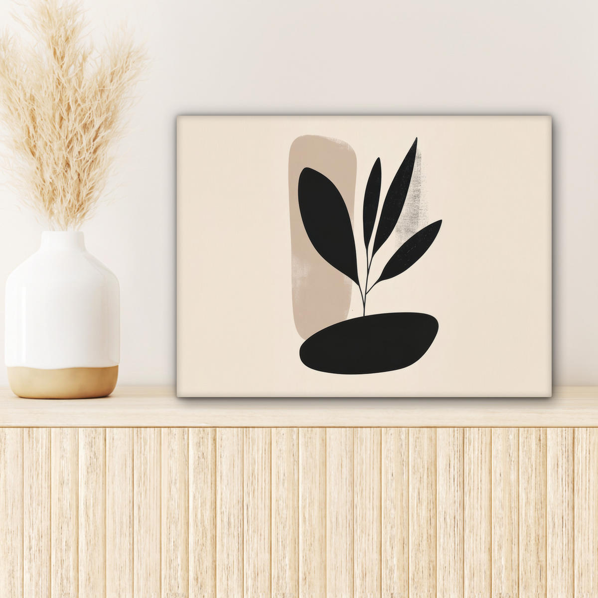 LEINWANDBILD Pflanze - Beige - Japanisch 40x30 cm - Schwarz, Textil (40/30cm) - MuchoWow