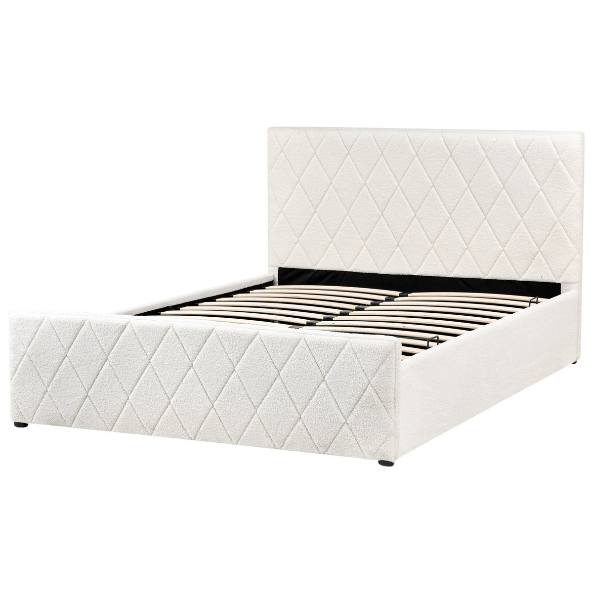 PAT cu spațiu de depozitare 140/200 cm bouclé alb crem Rochefort - crem, material textil (140/200cm) - Beliani