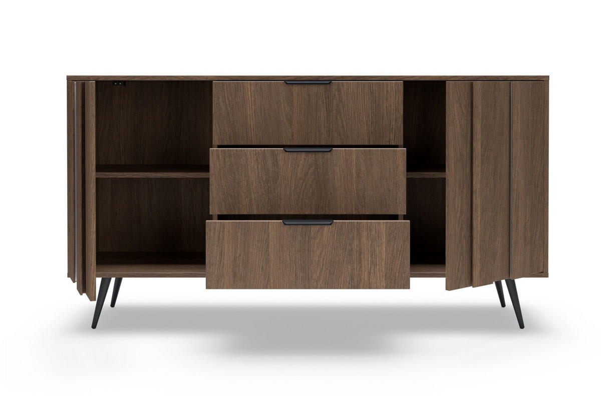 KOMMODE mit Schubladen 154 cm Resta, Metallbeine, 2 Türen, Eiche Dunin - Eichefarben/Schwarz, Holz/Metall (154/83/40cm) - Emporius