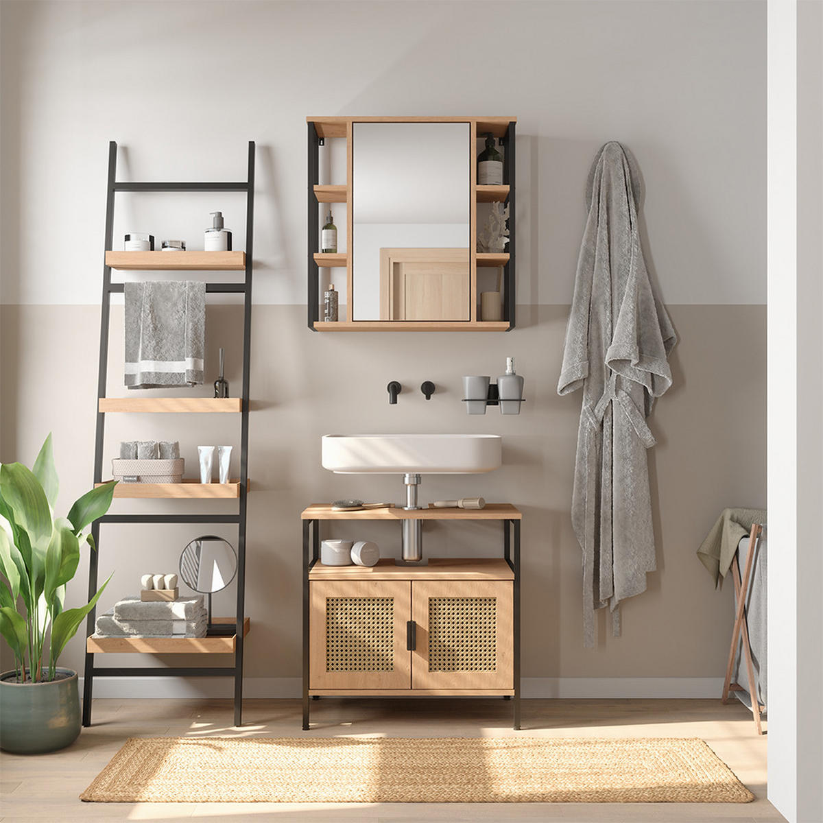 BADMÖBEL-SET Linara, Eiche, mit 2 Teilen - Eichefarben, Holzwerkstoff (60/59/35cm) - Vicco