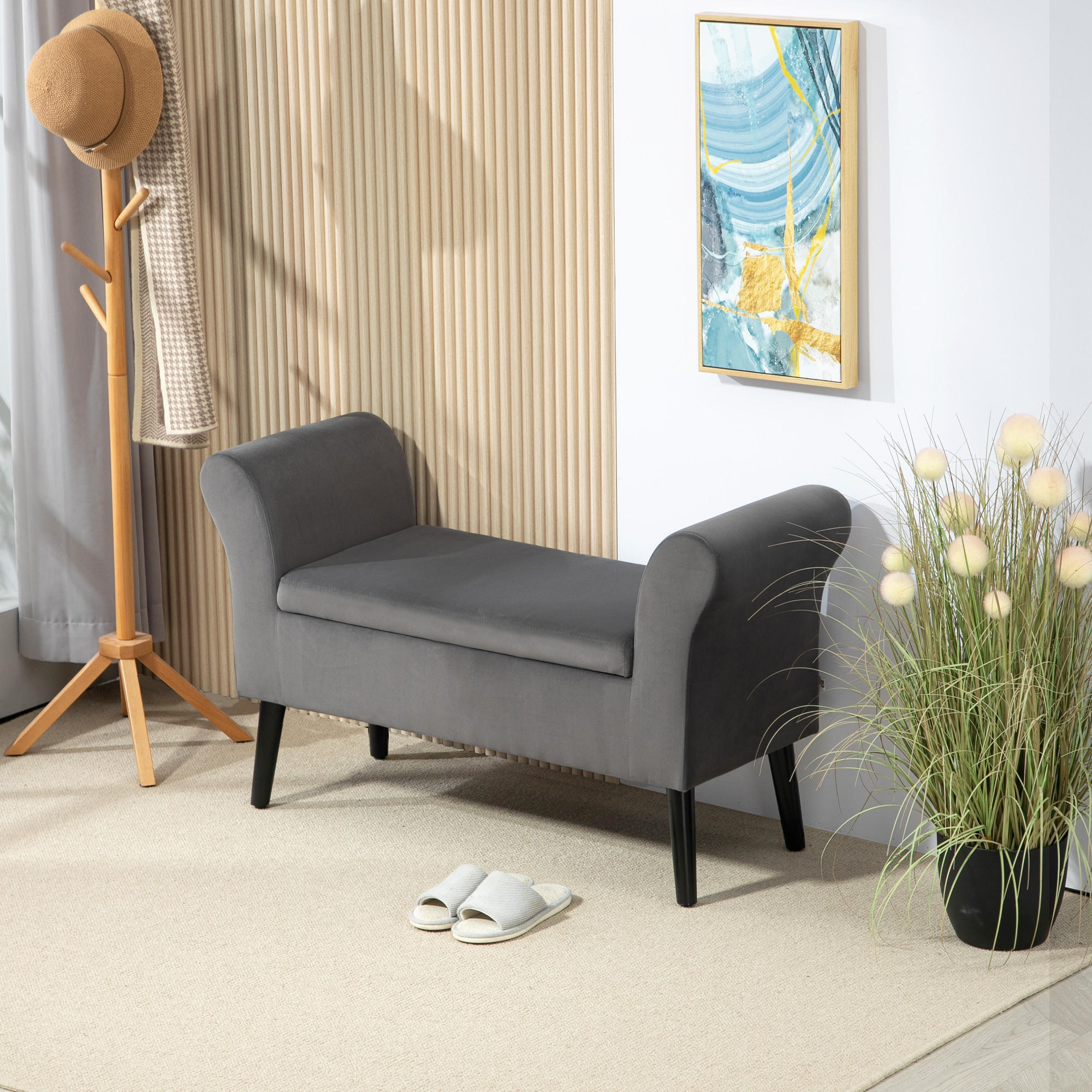 SITZBANK Polsterbank mit Stauraum Truhenbank mit Armlehnen Sitzhöhe 46 cm - Dunkelgrau, Kunststoff (41/65/111.5cm) - HOMCOM