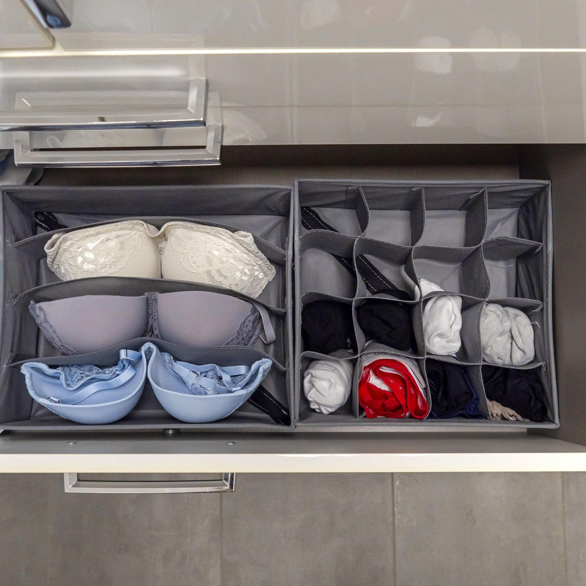 AUFBEWAHRUNGSBOXEN Ordnungssystem 6-teilig - Grau, Textil (26/11/33cm) - Intirilife