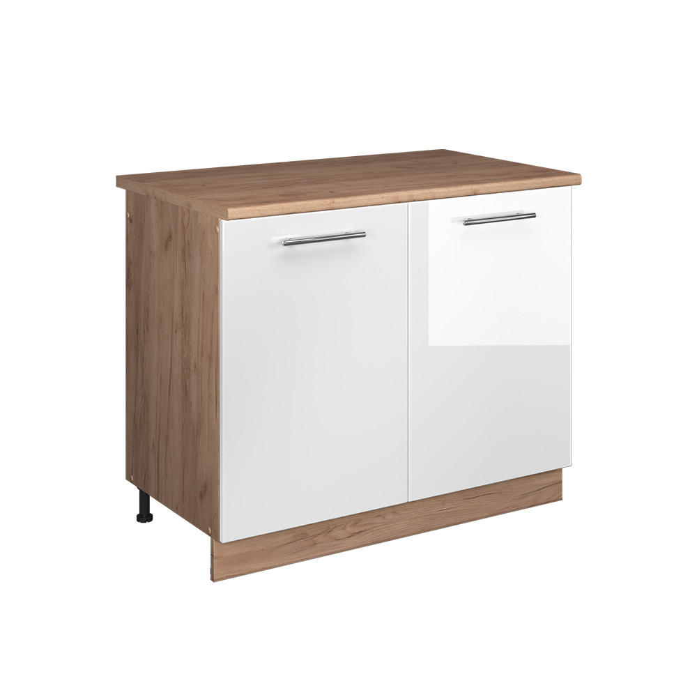 SPÜLENUNTERSCHRANK Fame-Line, Weiß Hochglanz/Goldkraft Eiche, 100 cm, AP Eiche - Honigeiche/Weiß Hochglanz, Holzwerkstoff (100/82/60cm) - Vicco
