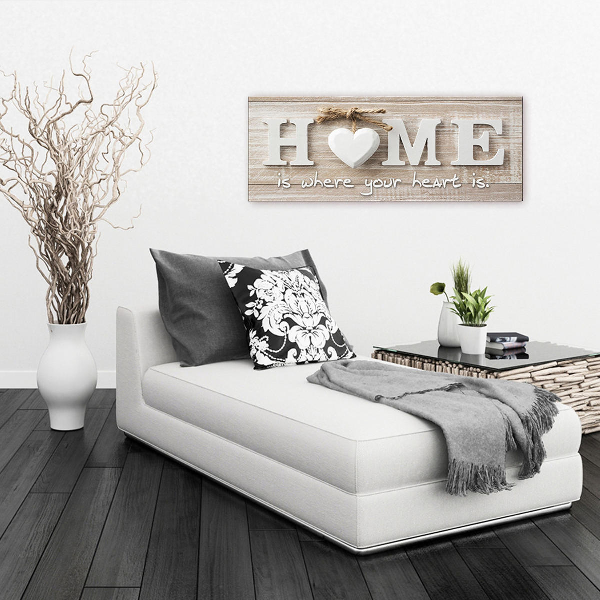 GLASBILD 80x30 cm HOME Schriftzug Landhaus - Beige, Glas (80/30cm) - artissimo
