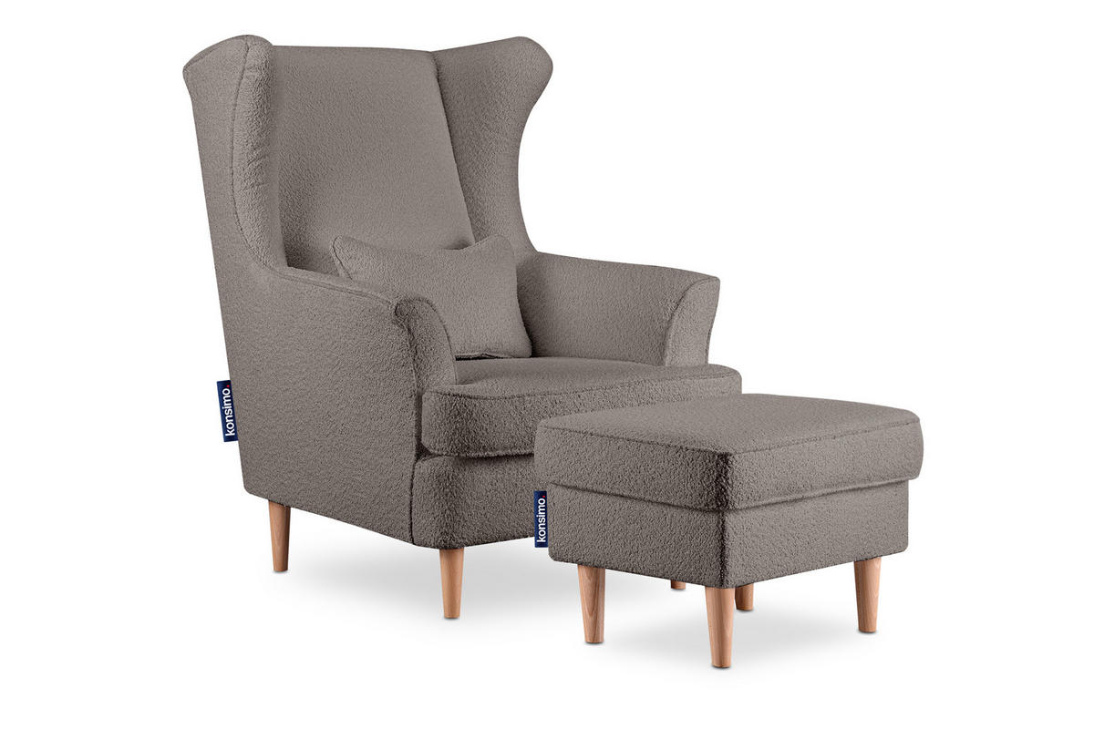 SITZHOCKER STRALIS zeitloses Design hohe Füße, dunkelbeige - Graubraun, Textil (41/43/56cm) - KONSIMO®
