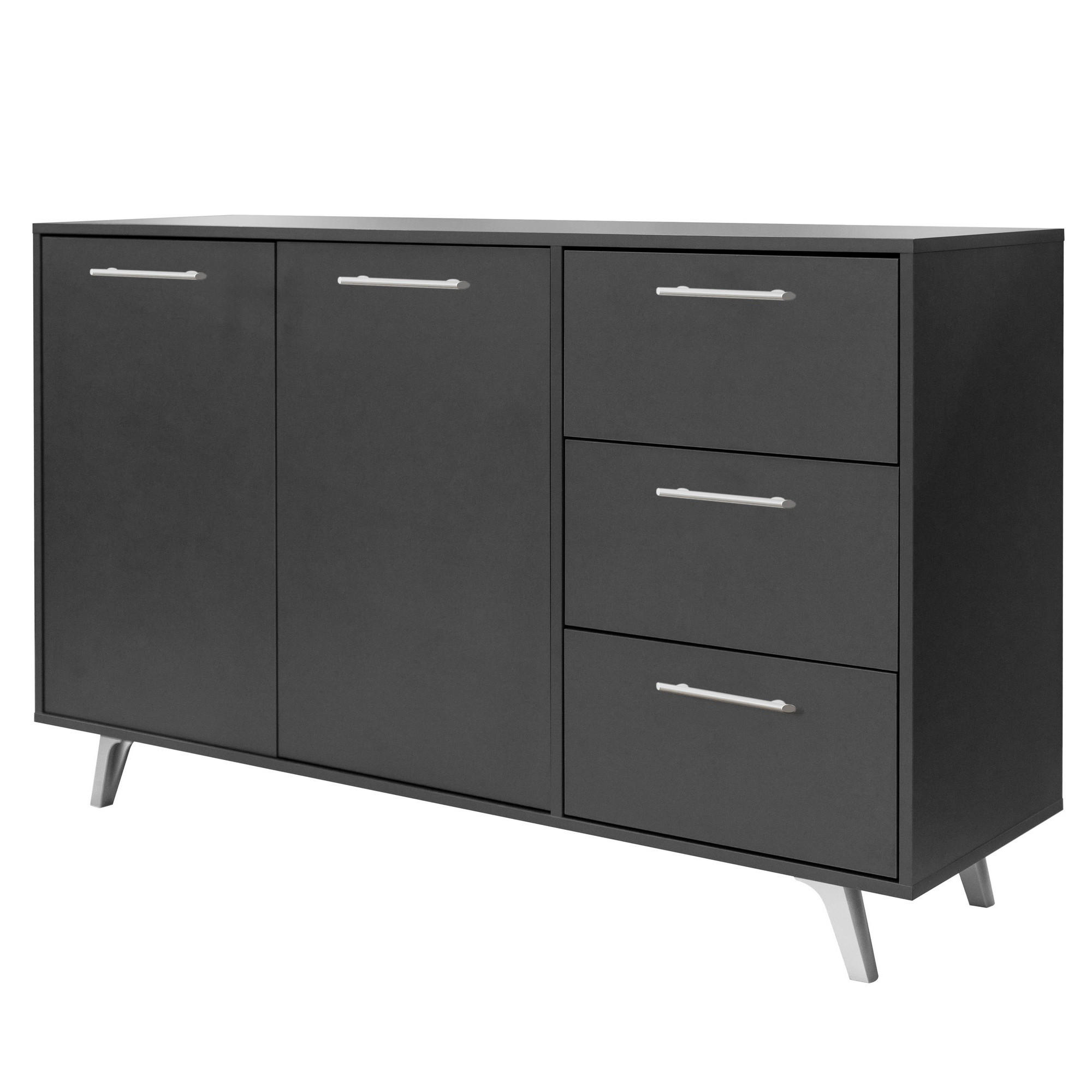 KOMMODE ELISE 140/86/41cm mit 3 Schubladen 2 Türen Graphitfarben - Graphitfarben, Holzwerkstoff (140/86/41cm) - MASSENO