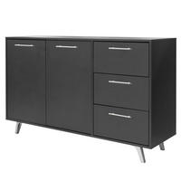 KOMMODE ELISE 140/86/41cm mit 3 Schubladen 2 Türen Graphitfarben - Graphitfarben, Holzwerkstoff (140/86/41cm) - MASSENO