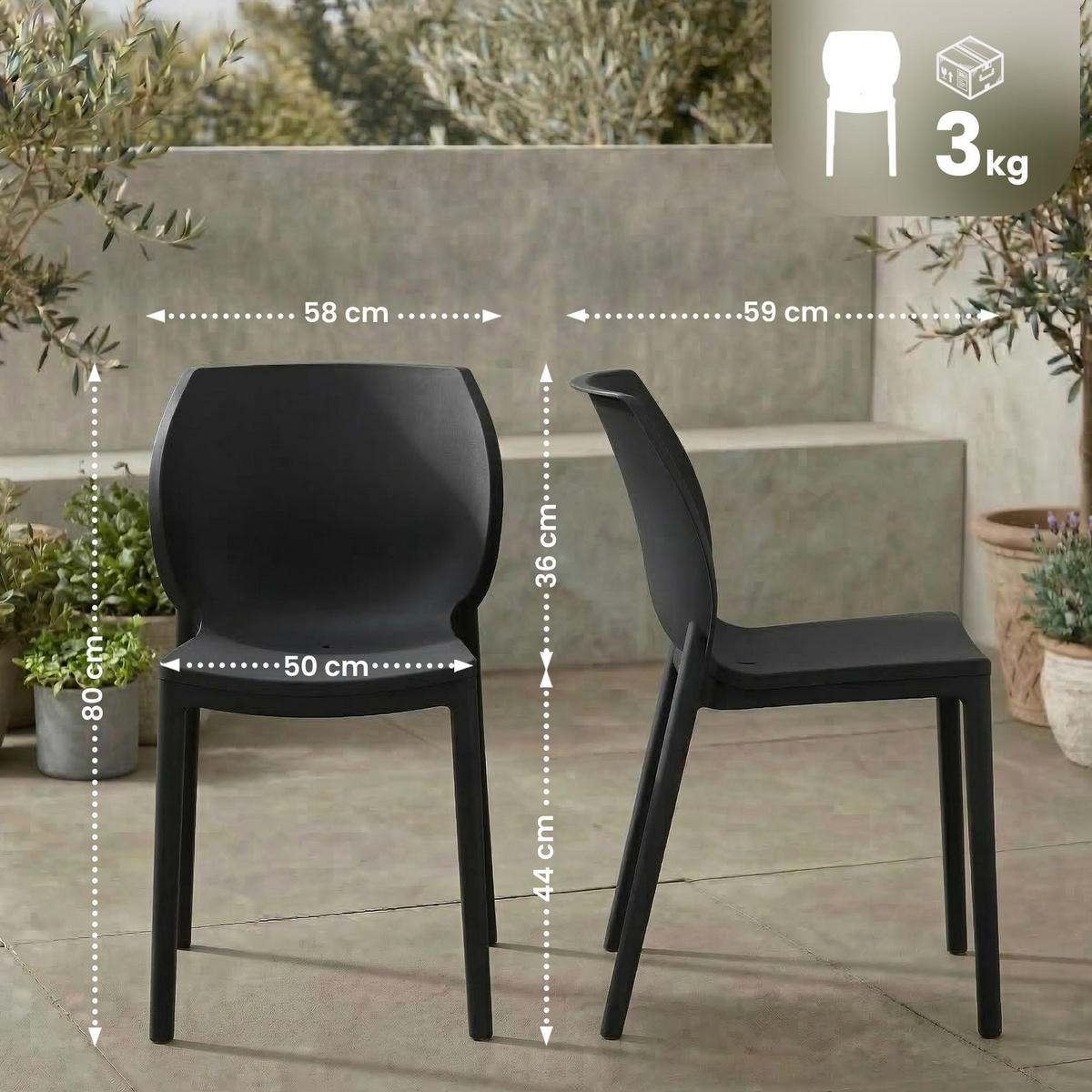GARTENSTUHL 6 Kunststoff Schwarz - Schwarz, Kunststoff (58/80/59cm) - CLP