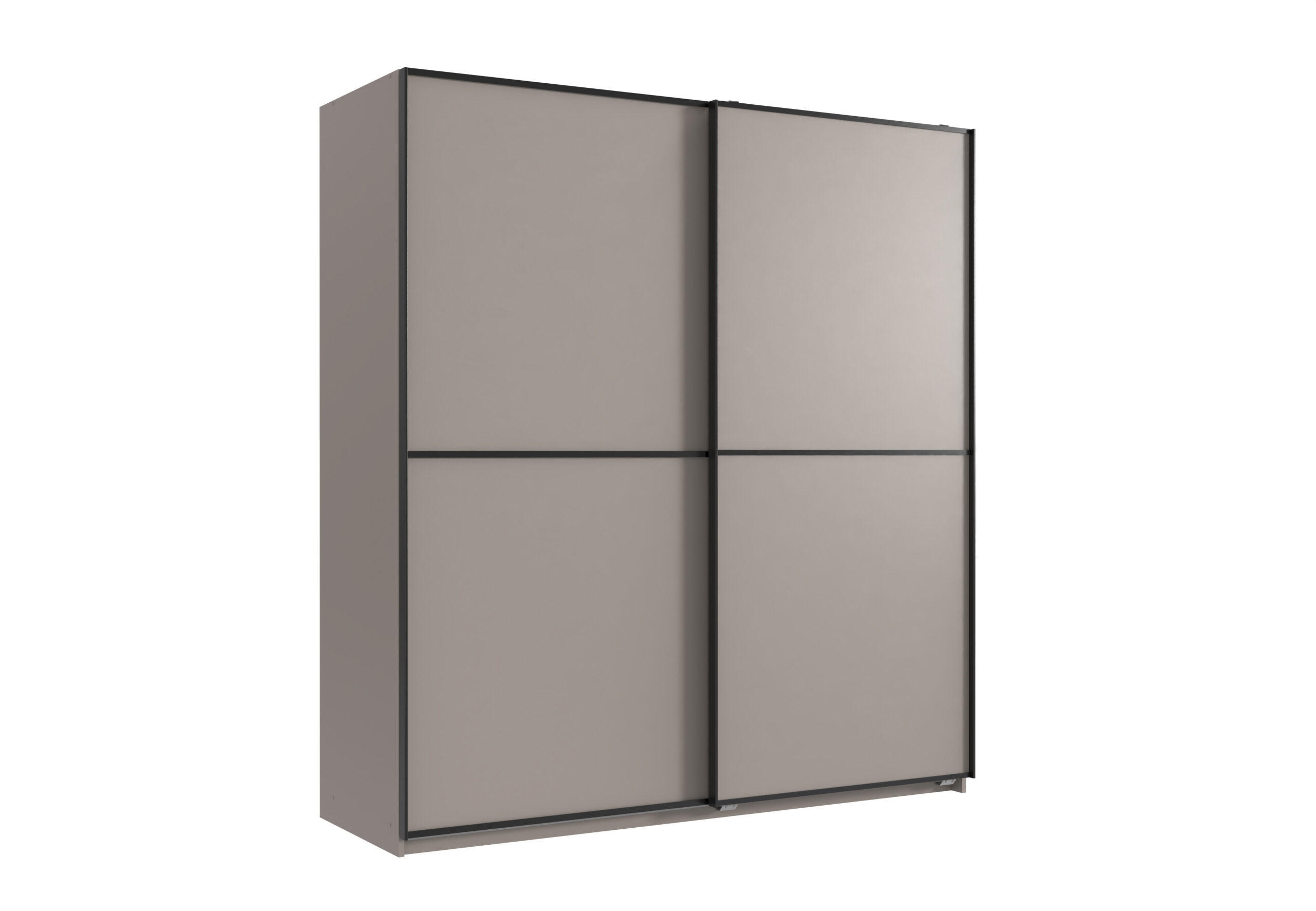 SCHWEBETÜRENSCHRANK Ulm in Saharagrau mit Aufleistungen in Schwarz 135 x 198 x 65 cm (B x H x T) Kleiderschrank ohne Spiegel - Grau, Holzwerkstoff (80/200/120cm)