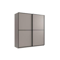 SCHWEBETÜRENSCHRANK Ulm in Saharagrau mit Aufleistungen in Schwarz 135 x 198 x 65 cm (B x H x T) Kleiderschrank ohne Spiegel - Grau, Holzwerkstoff (80/200/120cm)