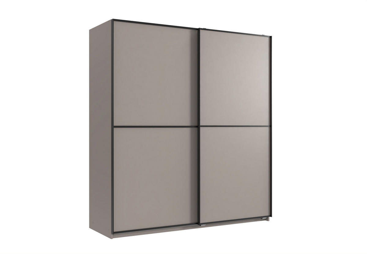SCHWEBETÜRENSCHRANK Ulm in Saharagrau mit Aufleistungen in Schwarz 135 x 198 x 65 cm (B x H x T) Kleiderschrank ohne Spiegel - Grau, Holzwerkstoff (80/200/120cm)