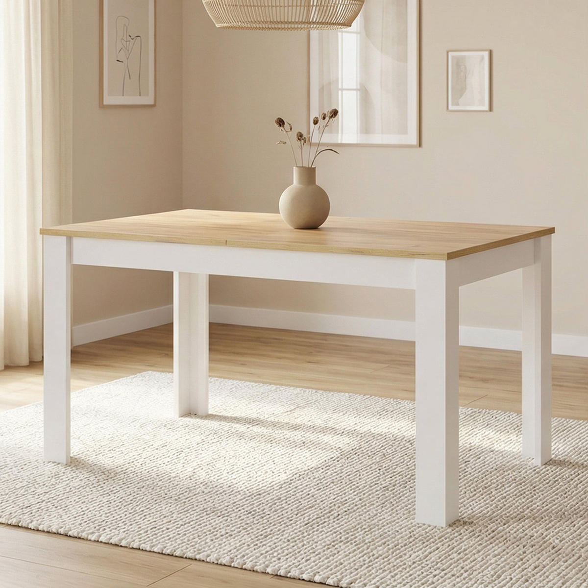 ESSTISCH Weiß in Naturholz135x86 cm ausziehbar - Weiß/Naturfarben, Holzwerkstoff (135/86/77cm) - Homestyle4u