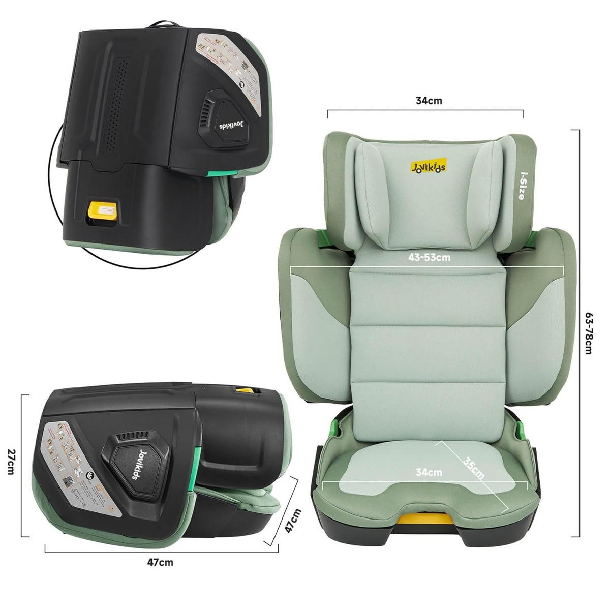 AUTOKINDERSITZ Faltbarer ISOFIX i-Size R129 verstellbare Rückenlehne - Grün, Textil (53/78/47cm) - BEXEVUE