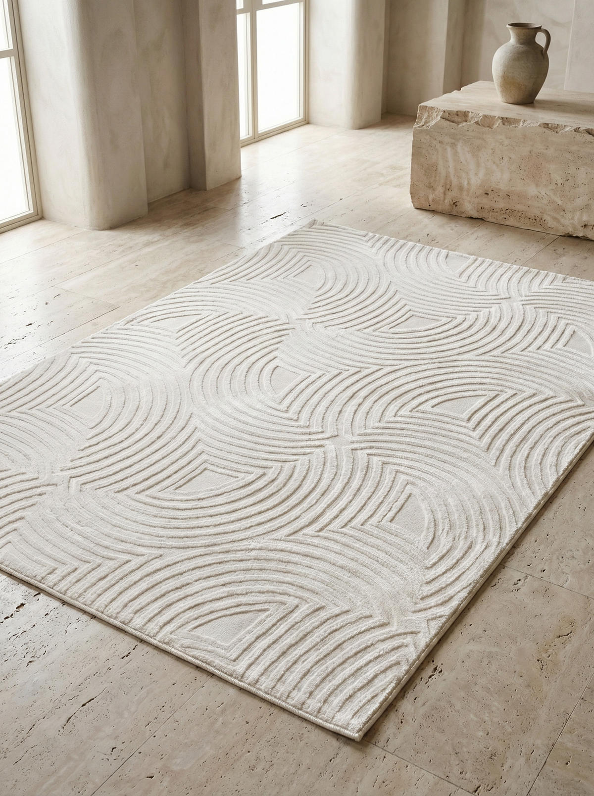 TEPPICH Flur 3D-Effekt Pflegeleicht Waschbar Wohnzimmer OEKO-TEX Creme 200x290 cm Gekettelt – ILLER - Beige, Textil (200/290cm) - KADIMA DESIGN