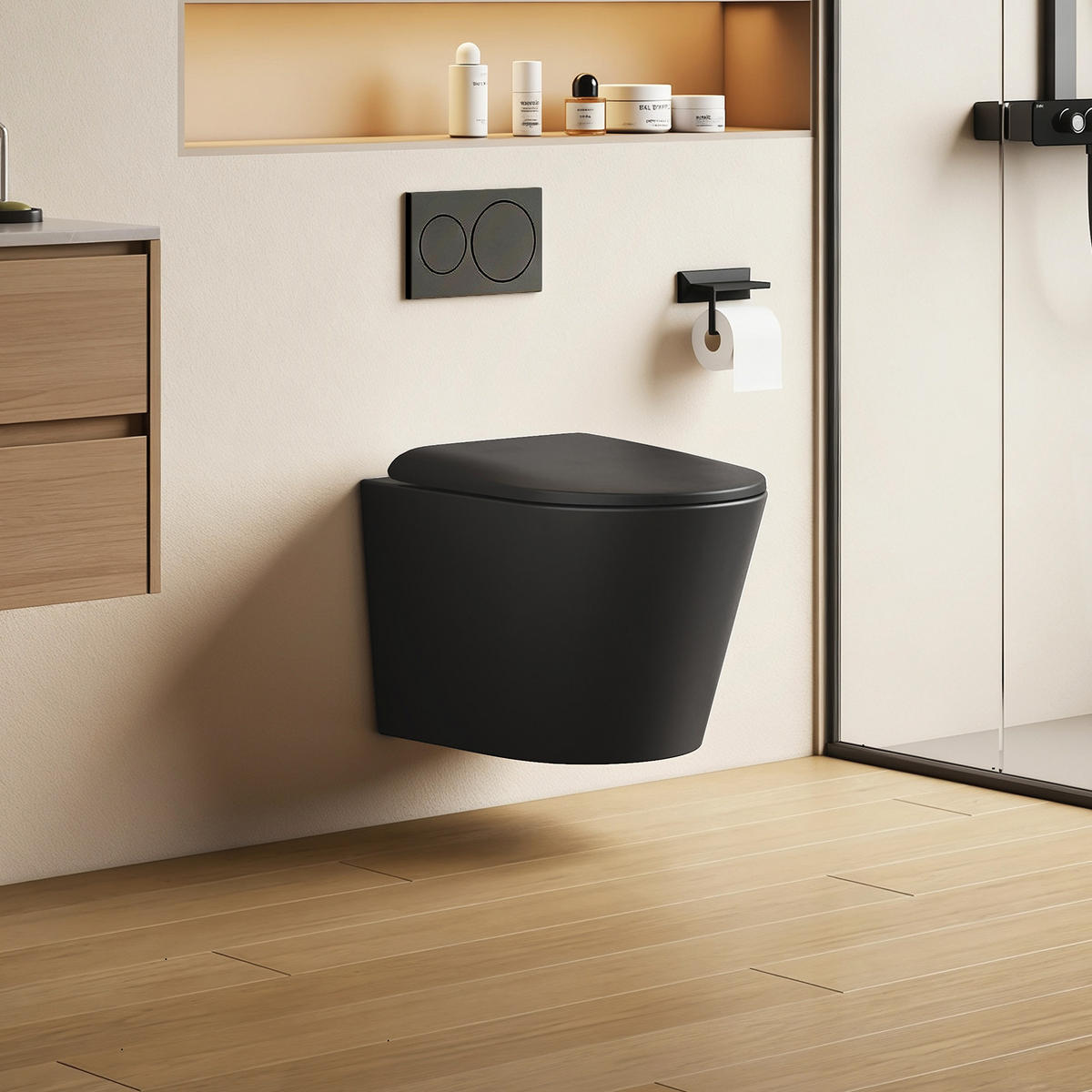 WAND-WC Spülrandlose CT01 49/36,5 cm Matt Schwarz - Schwarz, Keramik (36.5/36/49cm) - EMKE