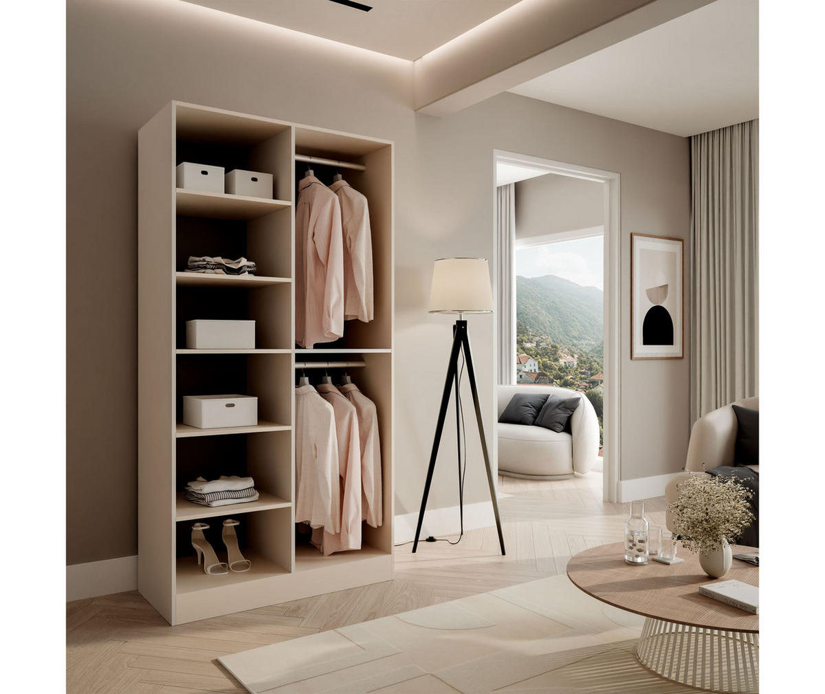KLEIDERSCHRANK SANDBOX KASHMIR 100 101/49/200 cm Kaschmir / Kaschmir mit LED 4 Zusatzböden - Kaschmir/Schwarz, Holzwerkstoff/Kunststoff (101/200/49cm) - Lookway