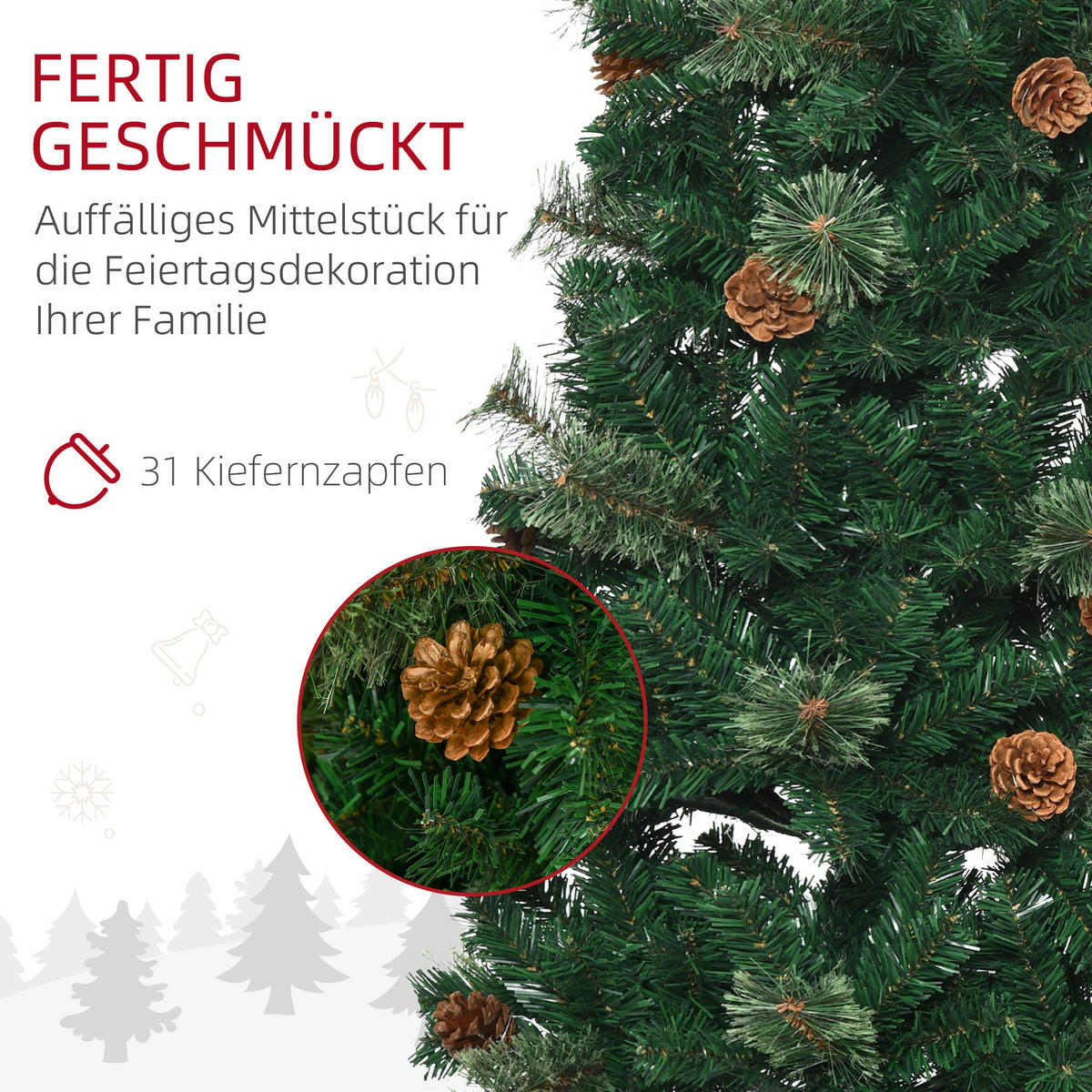 KÜNSTLICHER-WEIHNACHTSBAUM, 165 cm Christbaum mit 412 Spitzen für Weihnachten - Grün, Kunststoff (165cm) - HOMCOM