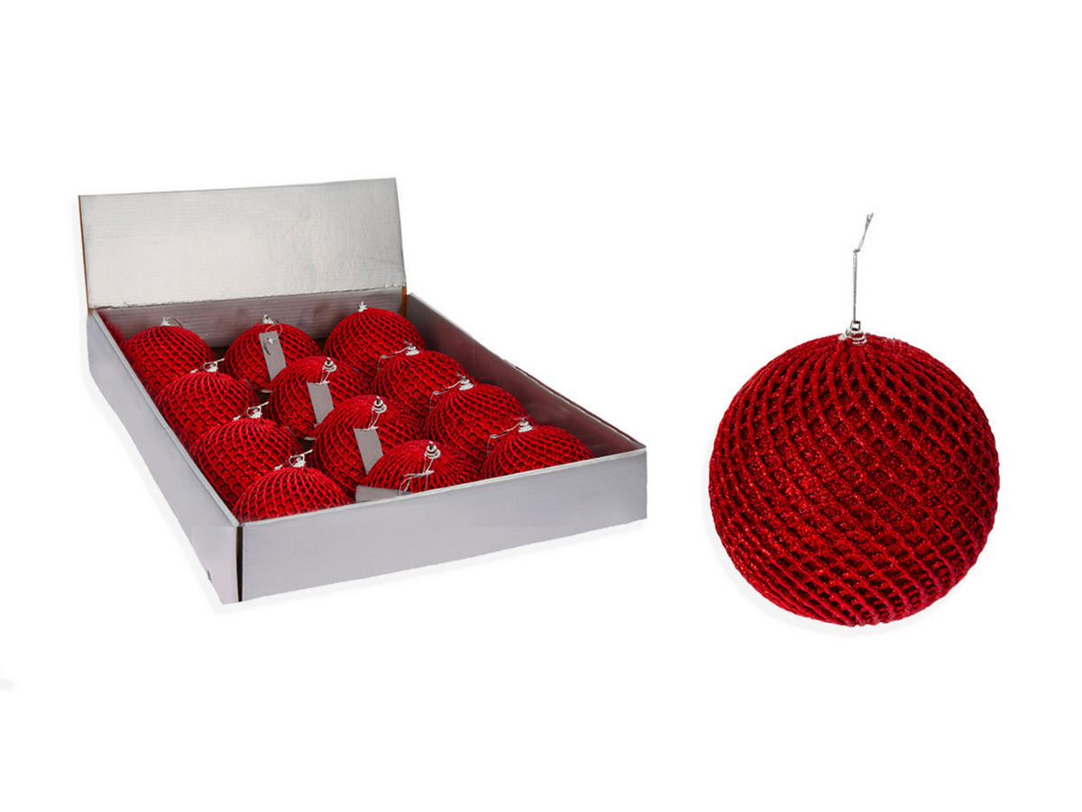 LAALU CHRISTBAUMKUGEL-SET 12 Ornamenten: rote Netzornamente 10 cm - Rot, Kunststoff (40/15/55cm) - LAALU