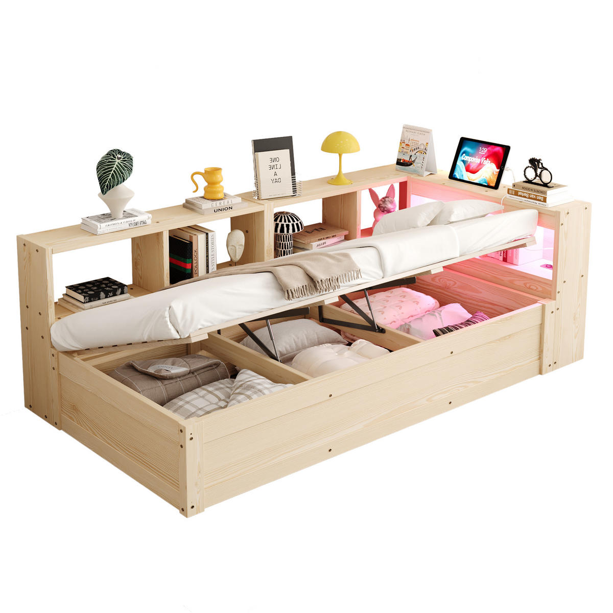BETT mit Stauraum 90x200 cm MDF Natural Wood - Naturfarben, Holzwerkstoff (90/200cm) - Meubliv