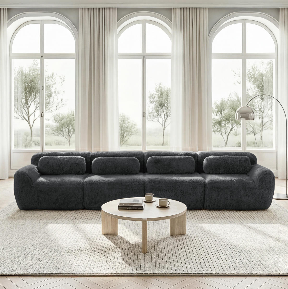 SOFA modular Plüsch Grey - Grau, Kunststoff (104/73/378cm) - Meubliv