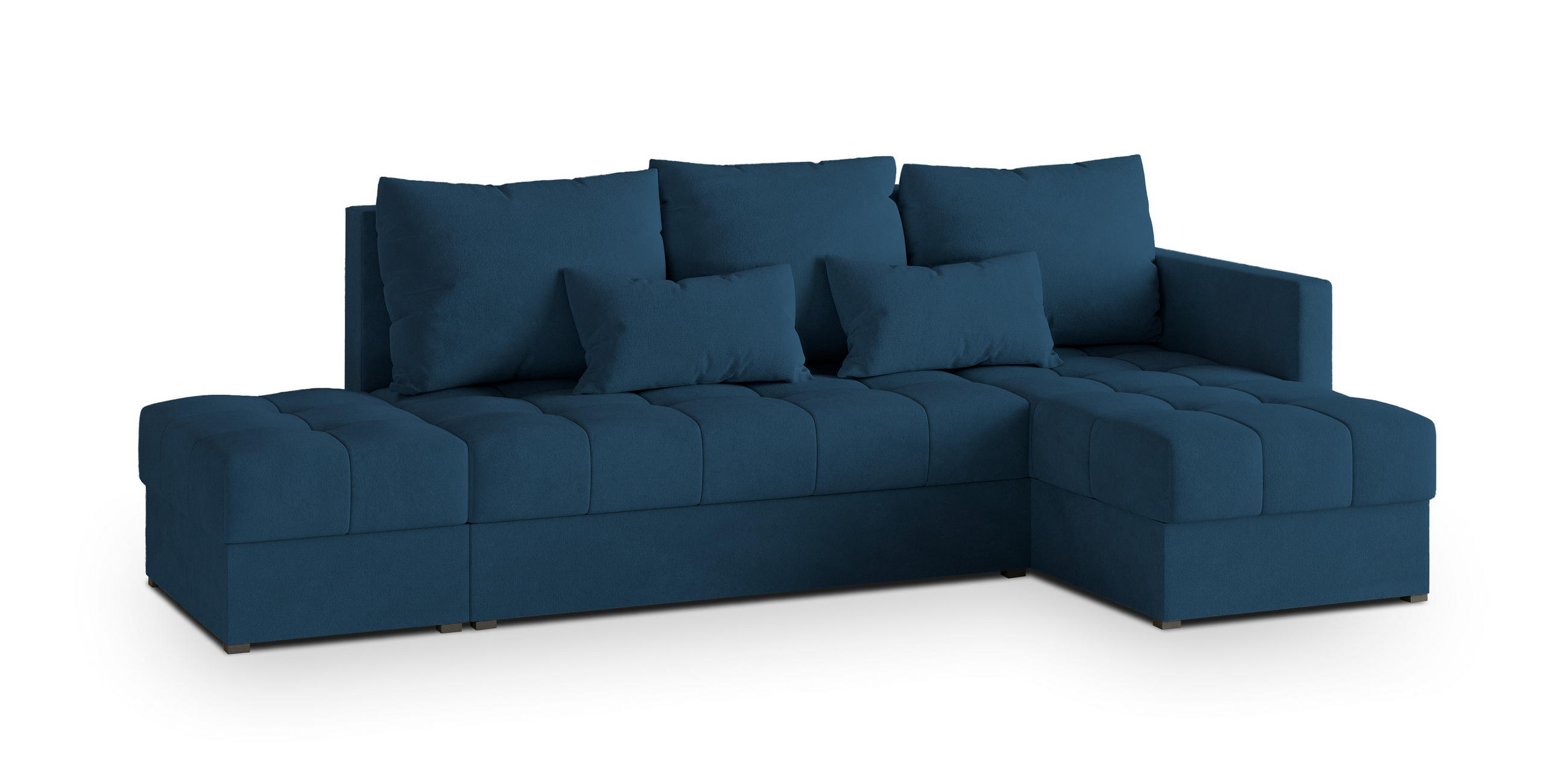 ECKSOFA LUMARI R-S Blau Plüsch-Stoff mit Schlaffunktion - Blau, Holz (262/143cm) - MASSENO